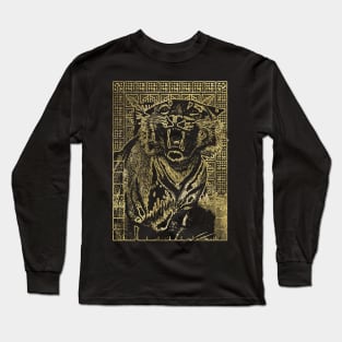 Vintage gold Roaring tiger on tribal texture Long Sleeve T-Shirt